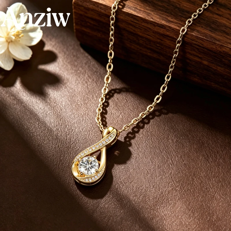 Anziw 2026 New 14K Gold Filled Pendant Necklace 8mm 2CT VVS1 D Moissanite Diamond Chain For Women Wedding Jewelry Gift Certified