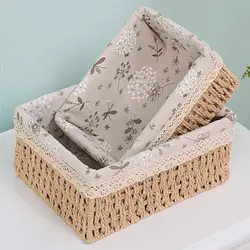 Storage Basket Eco-friendly Wear Resistant Fabric Anti-deform Rattan Organizer Case Handmade Straw Snacks Fruit Debris For Home