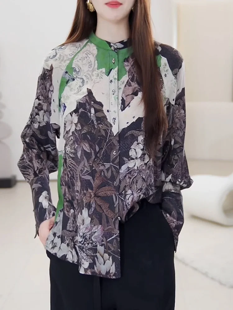 

Ретро-топ с принтом, модный повседневный лонгслив, осенняя новинка, большие размеры, стройнящий эффект, подходит для всех типов фигуры