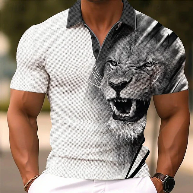 Animal Polo Shirt Wolf Lion 3D Printed Men's Outdoor Street Short Sleeve Quick Drying Polyester Tops Casual Unisex Sports Tees