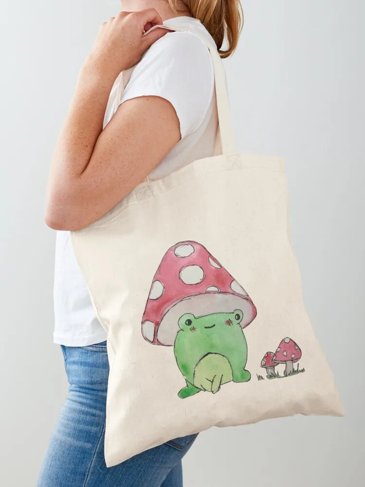 Frog and Mushroom Watercolor Painting Tote Bag tote bag men's university shopper bag tote screen