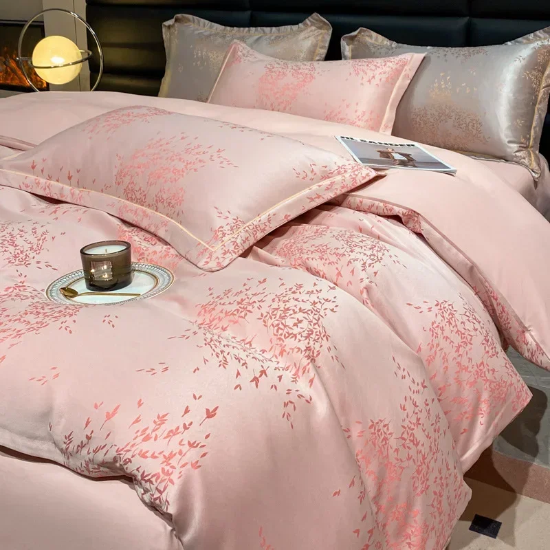 Fashion Silk-Cotton Jacquard Bedding Sets Solid Pure Cotton Nude Sleeping Soft Bedclothes Single Double Size Bed Sheet Set