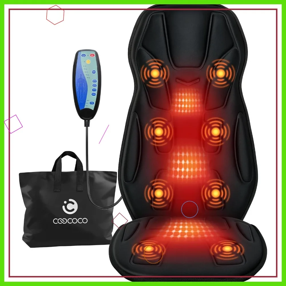 8-Motoren-Massagesitzkissen, verbessertes, 2x größeres Heiz-Rückenmassagegerät mit Wärmefunktion, 5 Modi & automatischer Abschaltung für Zuhause und Büro