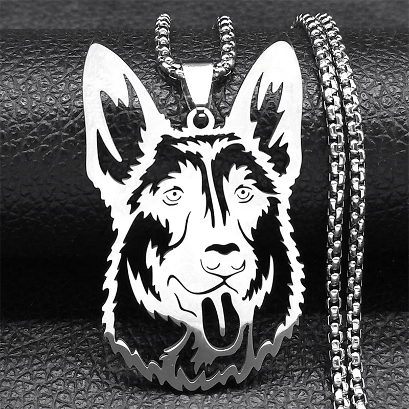 Animal German Shepherd Dog Pendant Necklace Women Men Stainless Steel Silver Color Pet Lover Chain Gift Jewelry collar NZZZ532S1