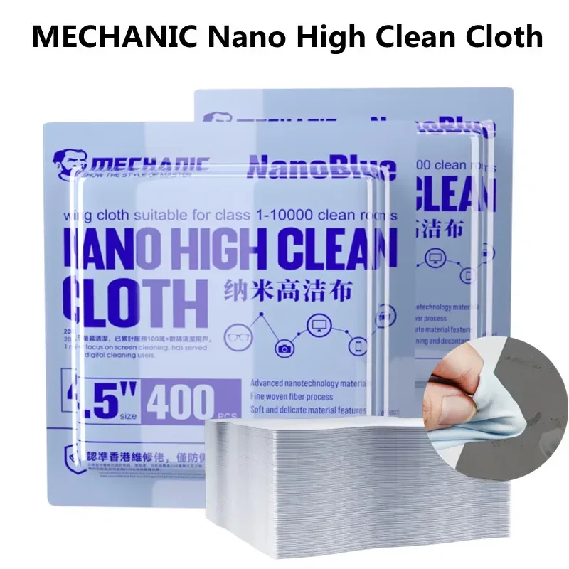 Mécanicien 400 pièces 4.5 pouces noir bleu jaune Nano chiffon de nettoyage élevé pour tablette de téléphone sans poussière essuie-glace chiffon de nettoyage