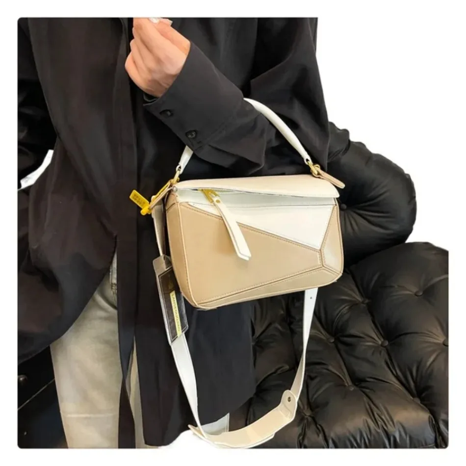 

2025 new splicing geometric handbag senior sense of colorful pillow bag commuting work single shoulder crossbody bags