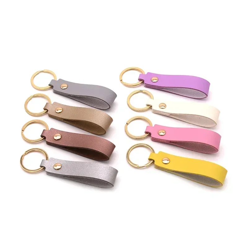 Leather car keychain macaron keyring personalized pendant small and fresh multi-color creative PU business keyrope