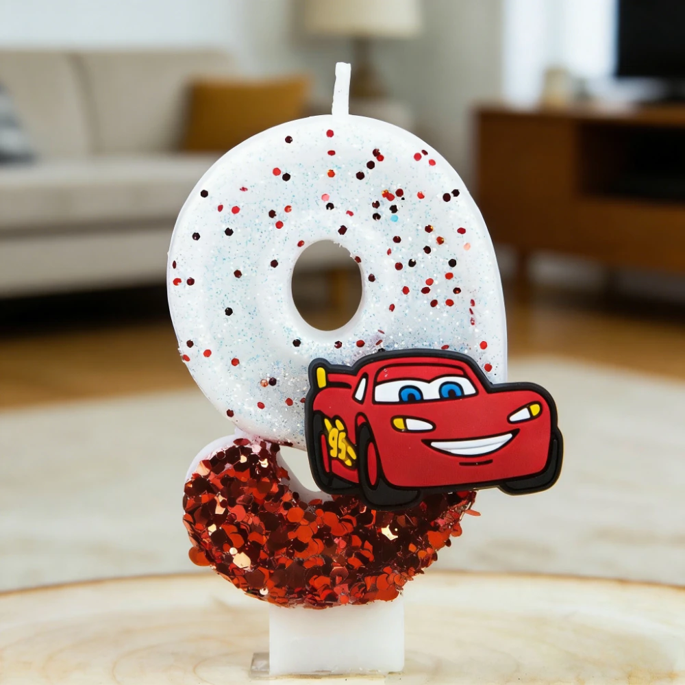 HEISSER VERKAUF Digitale Kerze 0-9 Racing Story Lightning McQueen Geburtstagskerze Niedliche Kuchenkerze mit Stecker – Detail 2