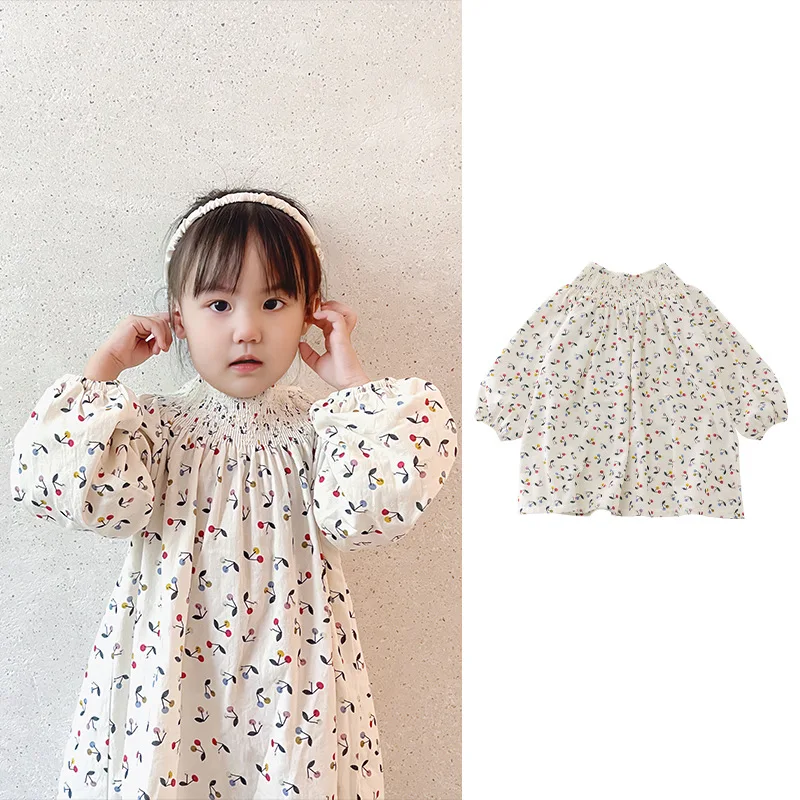 

Jenny&Dave Tong Da Lan Bubble Sleeve Dress 2023 Autumn Baby Flower Fragmented Cotton Long Sleeve Doll Shirt Dress