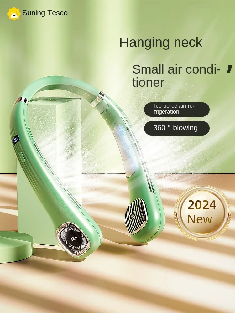 Hanging neck fan 2024 new portable mini usb charging leafless hanging  outdoor cooling halter neck fan