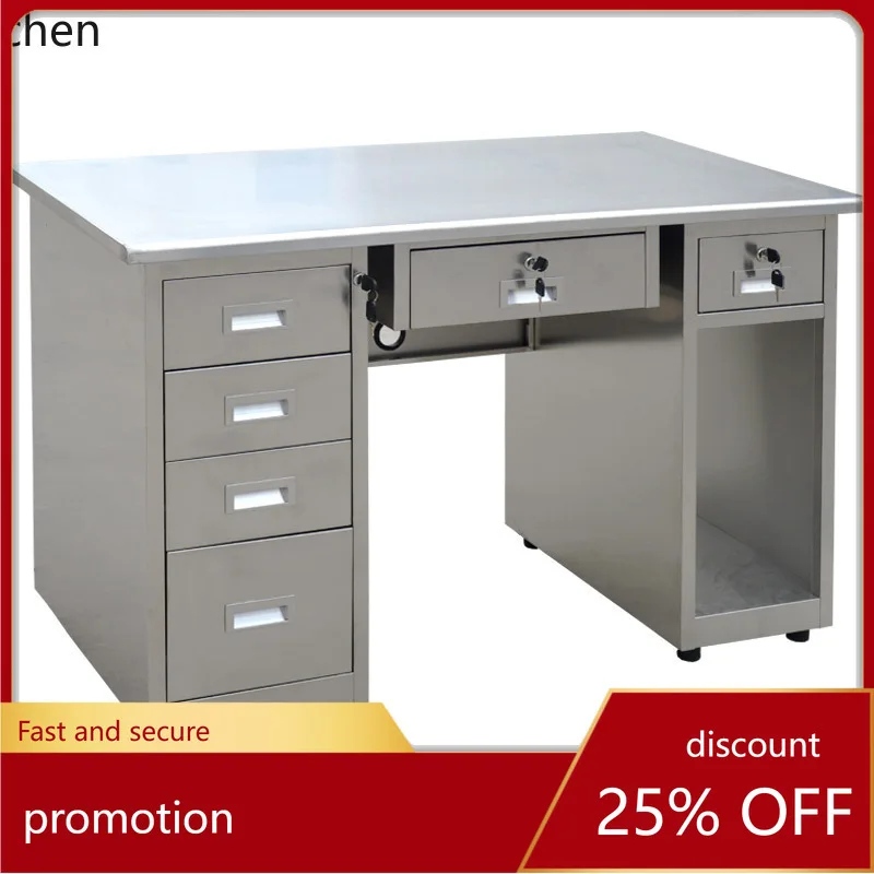 ZML Stainless Steel Desk Financial Staff Single Drawer Lock Writing Desk Work Desk Laboratory Table