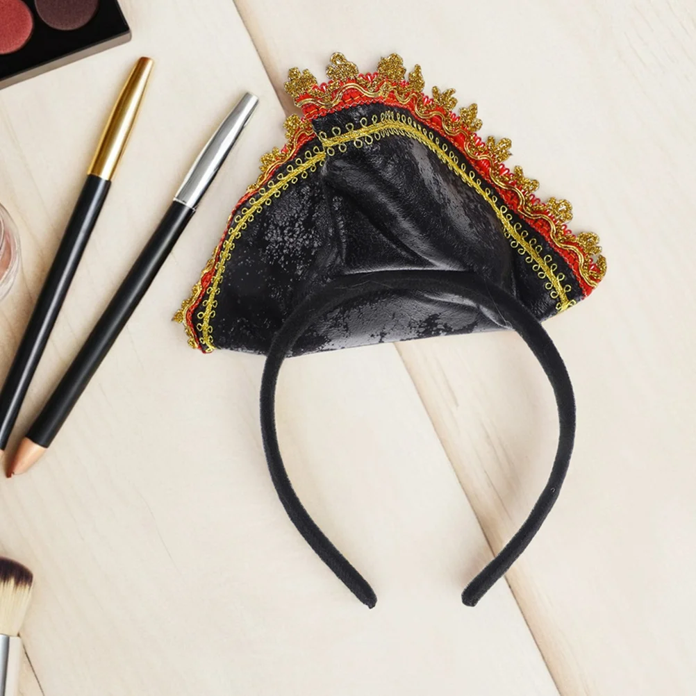 

Pirate Costume Hat Headband Red Gold Trim Comfortable Lightweight for Halloween Party Cosplay Festival Dance Props