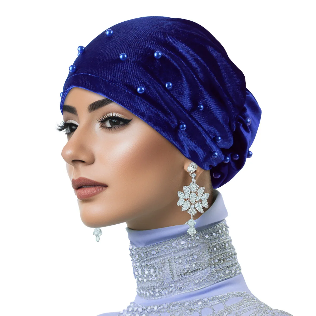 جديد المخملية عمامة الخرز اللؤلؤ قبعة زهرة مسلم الحجاب المرأة رئيس التفاف قبعة بونيه الكيماوي قبعة الحجاب فقدان الشعر Turbante Mujer