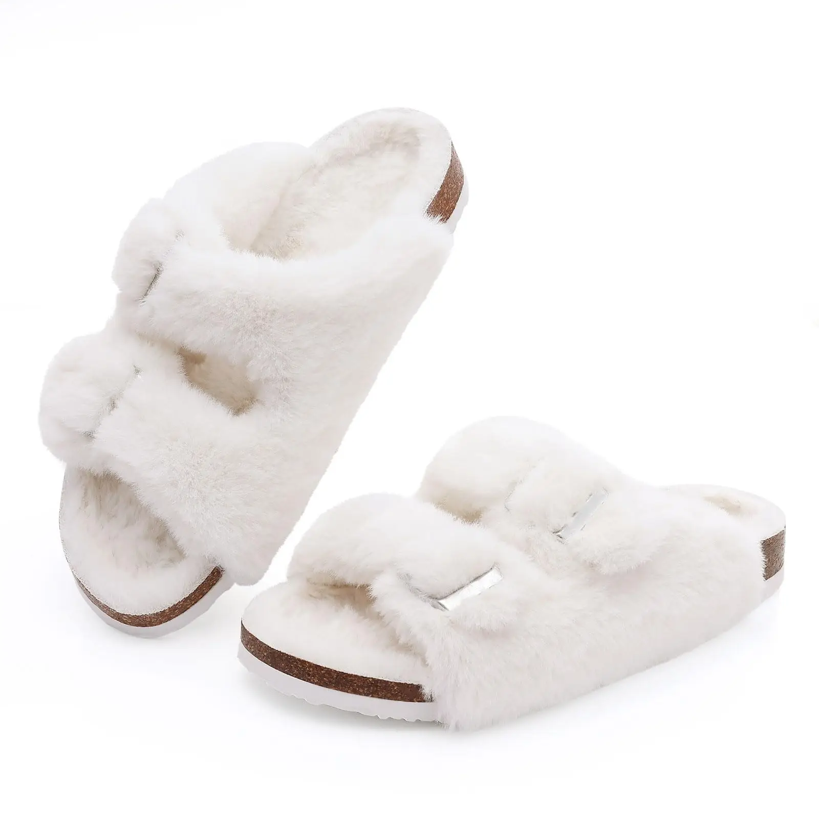 Asgard New Furry Cork Clog Slippers For Women Fashion Cozy Fluffy Covered Mules With Arch Support Indoor Casual Home Flat Slides