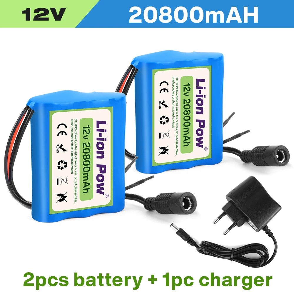 

100% New 12V 20800mAh 3S1P Protection Plate12V 20.8Ah Battery Pack 18650 Lithium ion DC 12.6V Super Rechargeable Battery+Charger