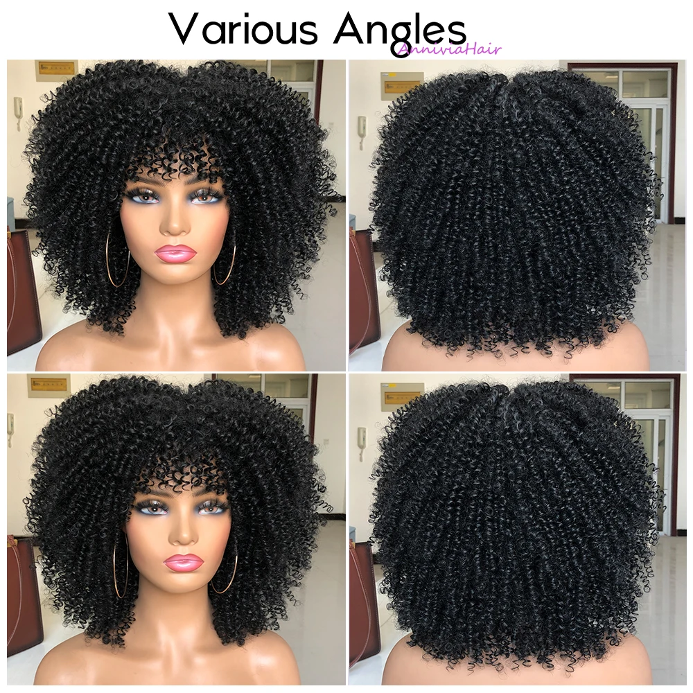 Annivia – perruques Afro synthétiques bouclées crépues avec frange pour femmes noires, perruques africaines blondes mixtes brunes résistantes à la chaleur pour Cosplay