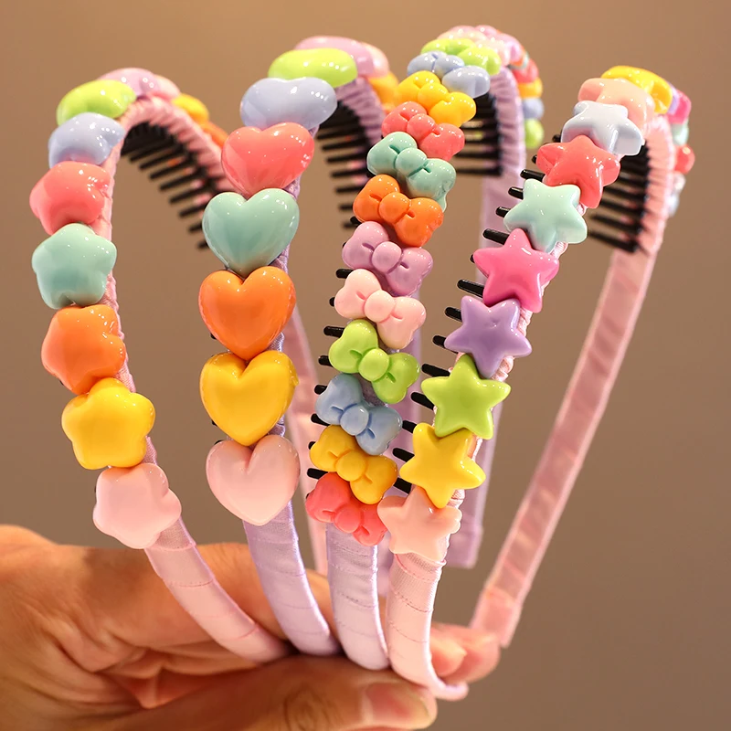 Diademas de flores con colores de estrella y corazón para niña, diademas bonitas para el pelo, accesorios para el cabello para niño 2023