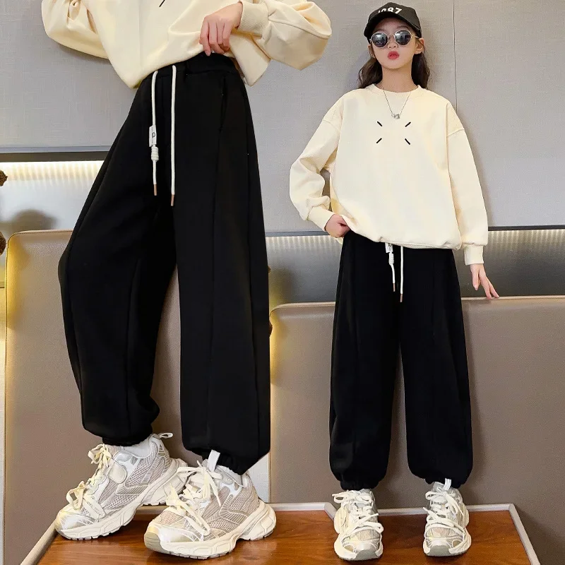 Baby Girl Pants Girls Spring and Autumn Set 2024 New Medium and Large Children Fashion Loose Casual Pant Corset Wide Leg Pant