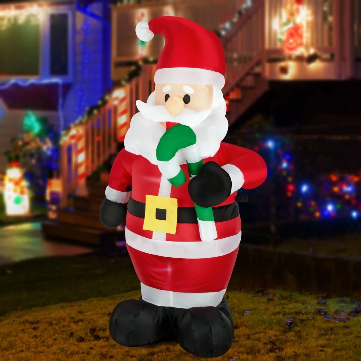 1.2m Christmas Inflatable Old Man with Cane LED Lighted Blow Up Outdoor Yard Lawn Decoration for Home Garden Winter Holiday