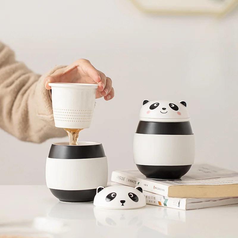 Panda Concentric Tea Cup Ceramic Creative Tea Separation Mug Office Water Cup Filter Cup Couple Cup