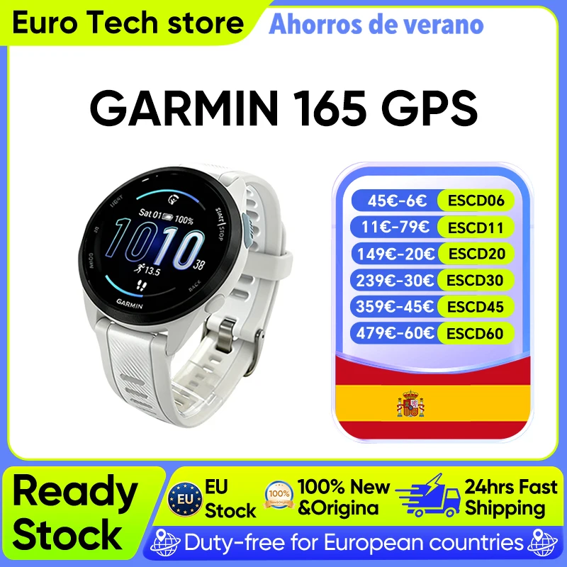 Reloj Inteligente GARMIN Forerunner 165 de 43 mm para Correr, Pantalla Táctil AMOLED de 1.2 Pulgadas, Versión GPS con Más de 25 Deportes
