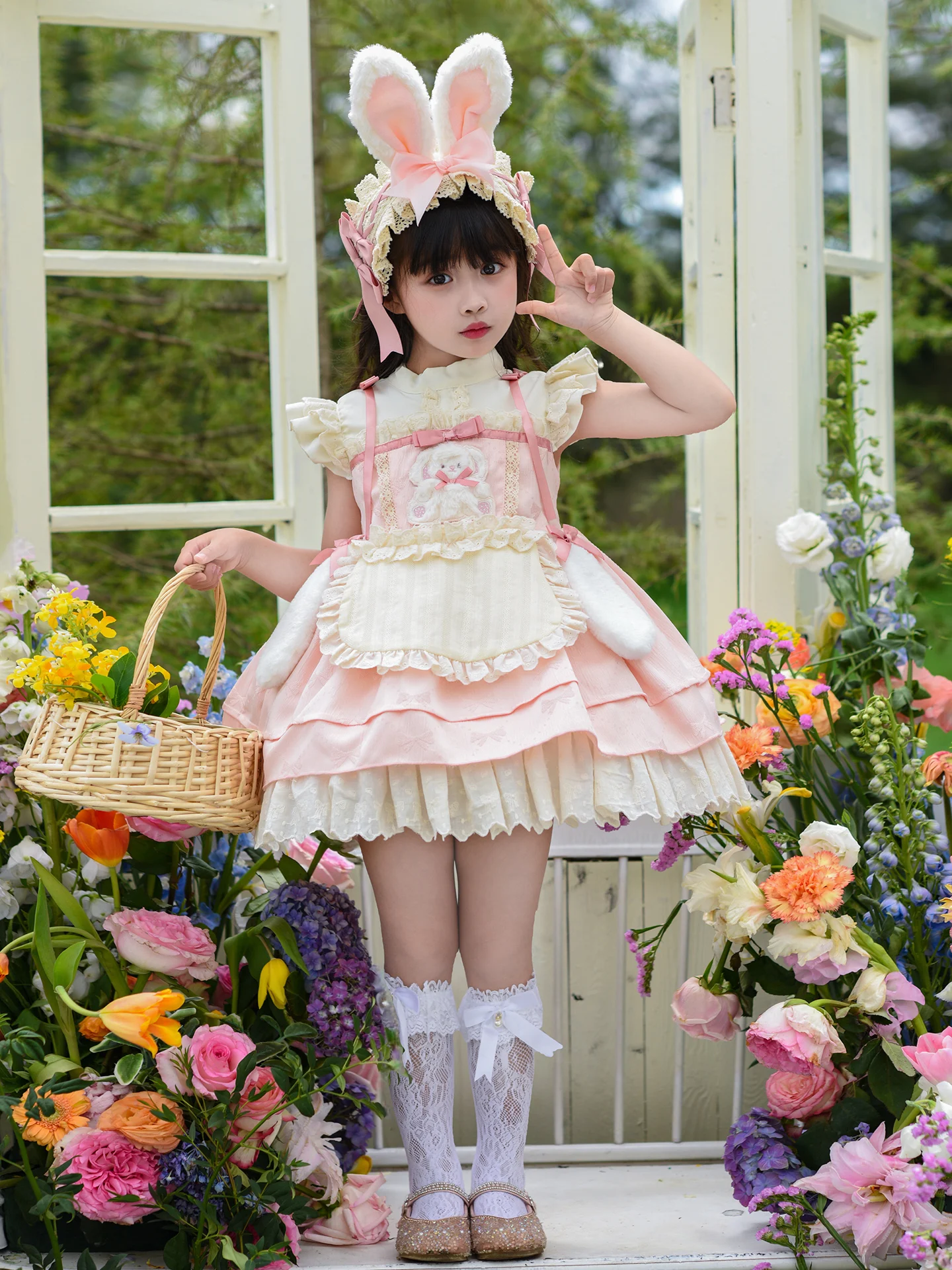 Vestido de Princesa Lolita para Meninas, Vestido de Aniversário Rosa com Renda, Saia Estilo Conto de Fadas, Vestido de Baile ...