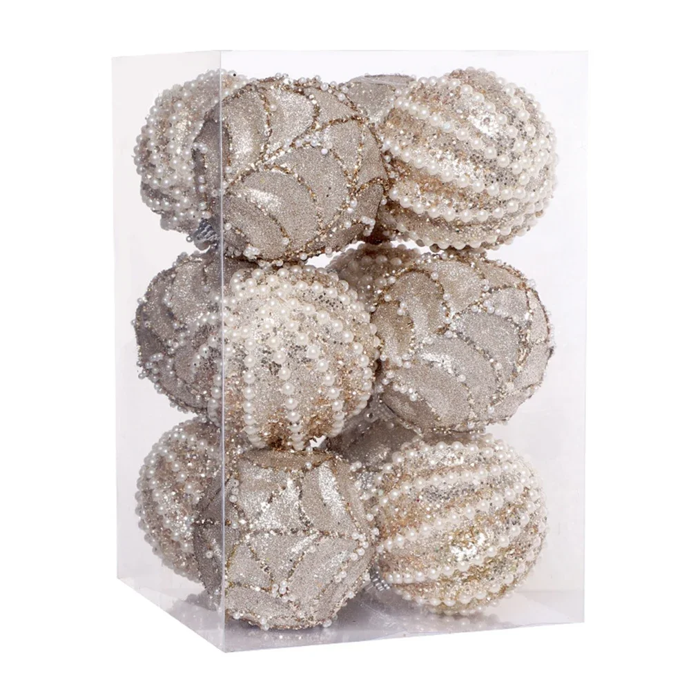 Foam Ball Ornaments for Christmas Tree Decoration 12 pcs Glitter Sequin Bead Chain for Holiday Parties and Events