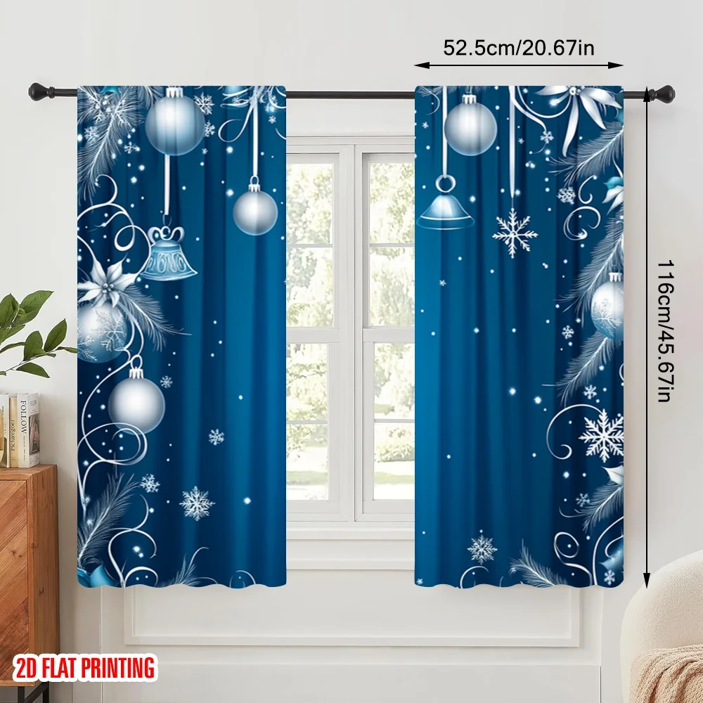 2pcs,2D plane printing Print Curtains Blue Christmas Ornaments Snowflakes Versatile Polyester (without rod) Outdoor Decorations