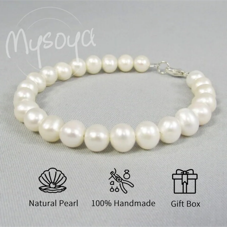 

MYSOYA White Freshwater Pearl Bracelet 5-6mm with Gift Box Spring and Summer Jewelry for Daily Wedding Birthday Gifts