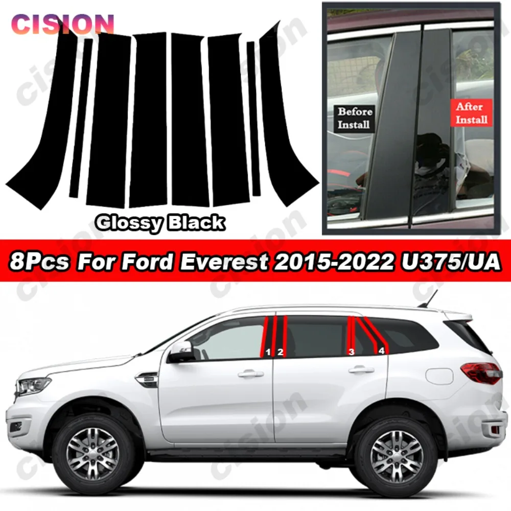 Carbon Fiber Black Door Window Center Middle Column B C Pillars Post Mirror Effect Cover Trim Sticker For Ford Everest 2015-2022