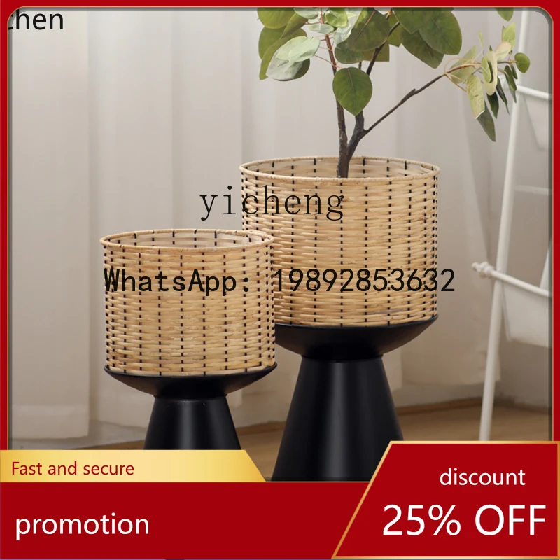 

YFY rattan flower pot geometric modern light luxury simple balcony indoor minimalist living room green plant flower pot rack
