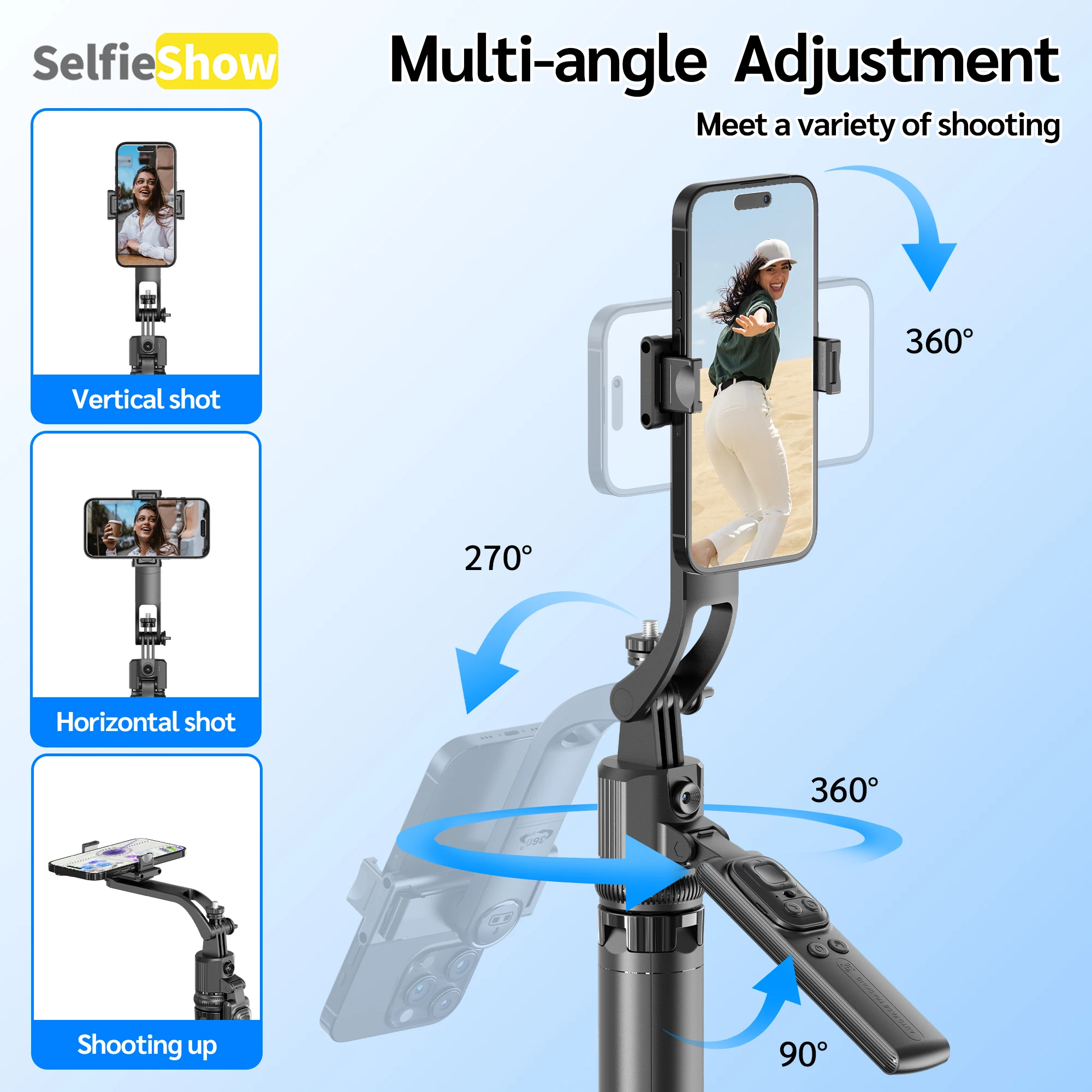 C17 Tripod 360°Auto-Rotation AI Tracking Remote Control Bluetooth Shooting Quadrapod Selfie Stick Stabilizer Optional Fill Light