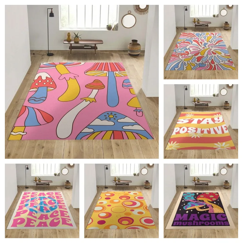 

Mushroom Wavy Trippy Rug 70S Aesthetic Colorful Geometric Shapes Rug Mushroom Wavy Trippy Aesthetic Modern Rug