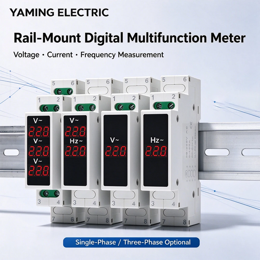 DIN Rail Digital Voltmeter Ammeter Display Single Phase AC220V 3-phase AC380V Voltage Current Frequency Meter For Industrial Use