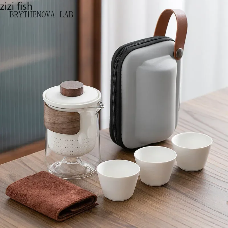 Portable Travel Tea Set Outdoor Ceramic Kung Fu Tea Set Teas Glass Making Tools Teas Infuser Teapot Cup Teaware Sets