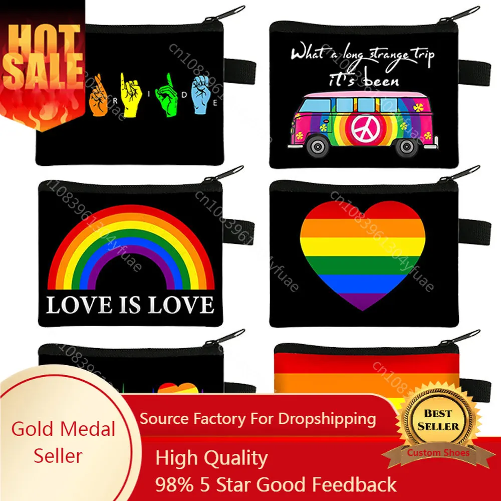 

LGBT Rainbow Heart Coin Purse Lesbian Gay Pride Wallet Homosexual Earphones Card Key Holder Peace and Love Coin Bag Zipper Pouch