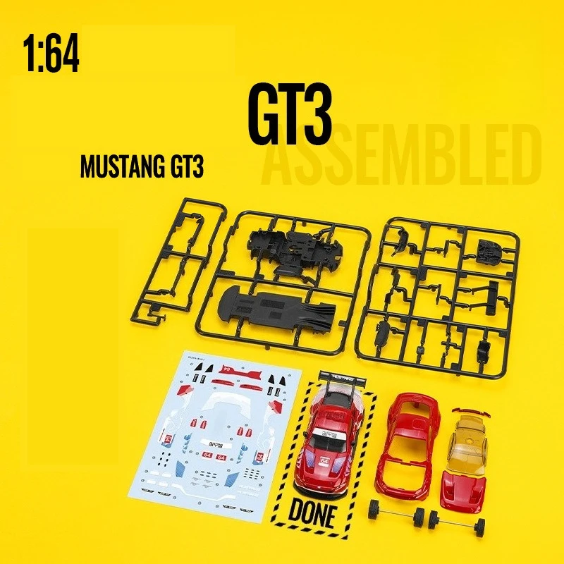 1:64 Mustang GT3 Assembly Edition Alloy Car Model DIY Assembly Handicraft Hobby Simulation Miniature Toys Collection Decoration