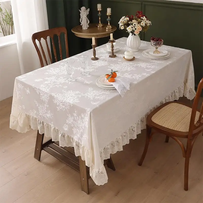 

Thickened Lace Tablecloth French Retro Ruffled Dining Table Mat High-end Rectangular Tablecloth Home Garden Camping Wedding Desk