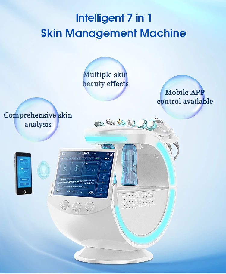 Ice Blue Hydrafacials Dermabrasion Facial 7 in 1 Skin Lifting Cleansing Aqua Cleansing Machine With Skin Analyzer Spa Use Device