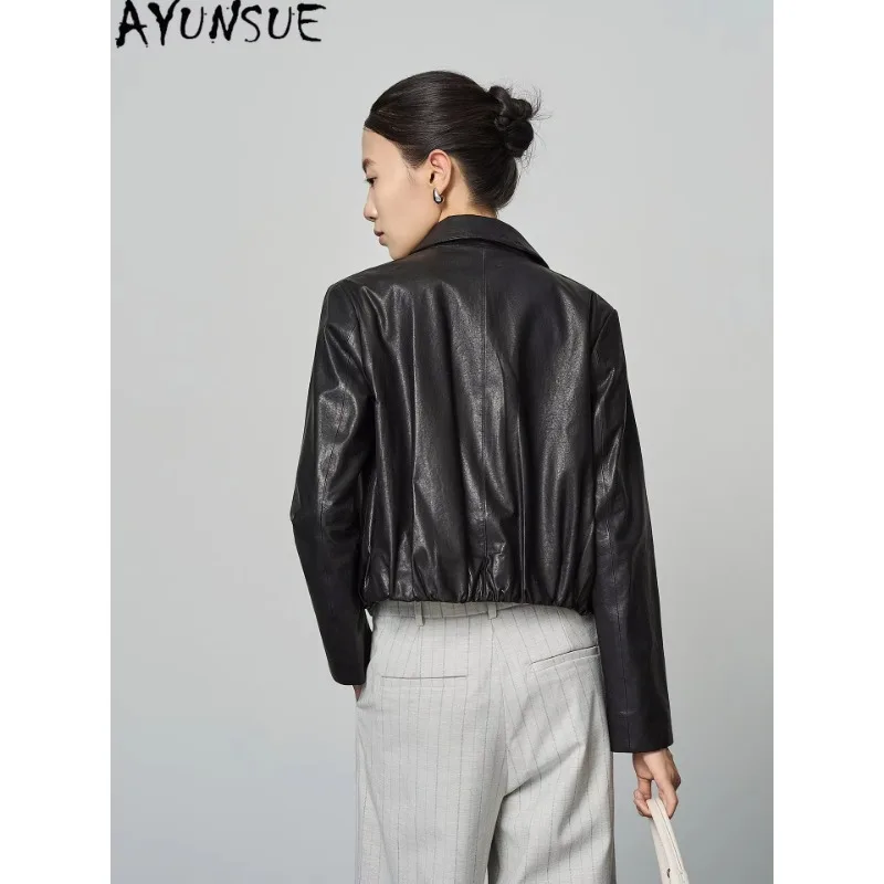 AYUNSUE Natural Sheepskin Women Coat Fashion Black Real Leather Jacket Woman Clothes Autumn Coats Short Semi Vegetable Tanning