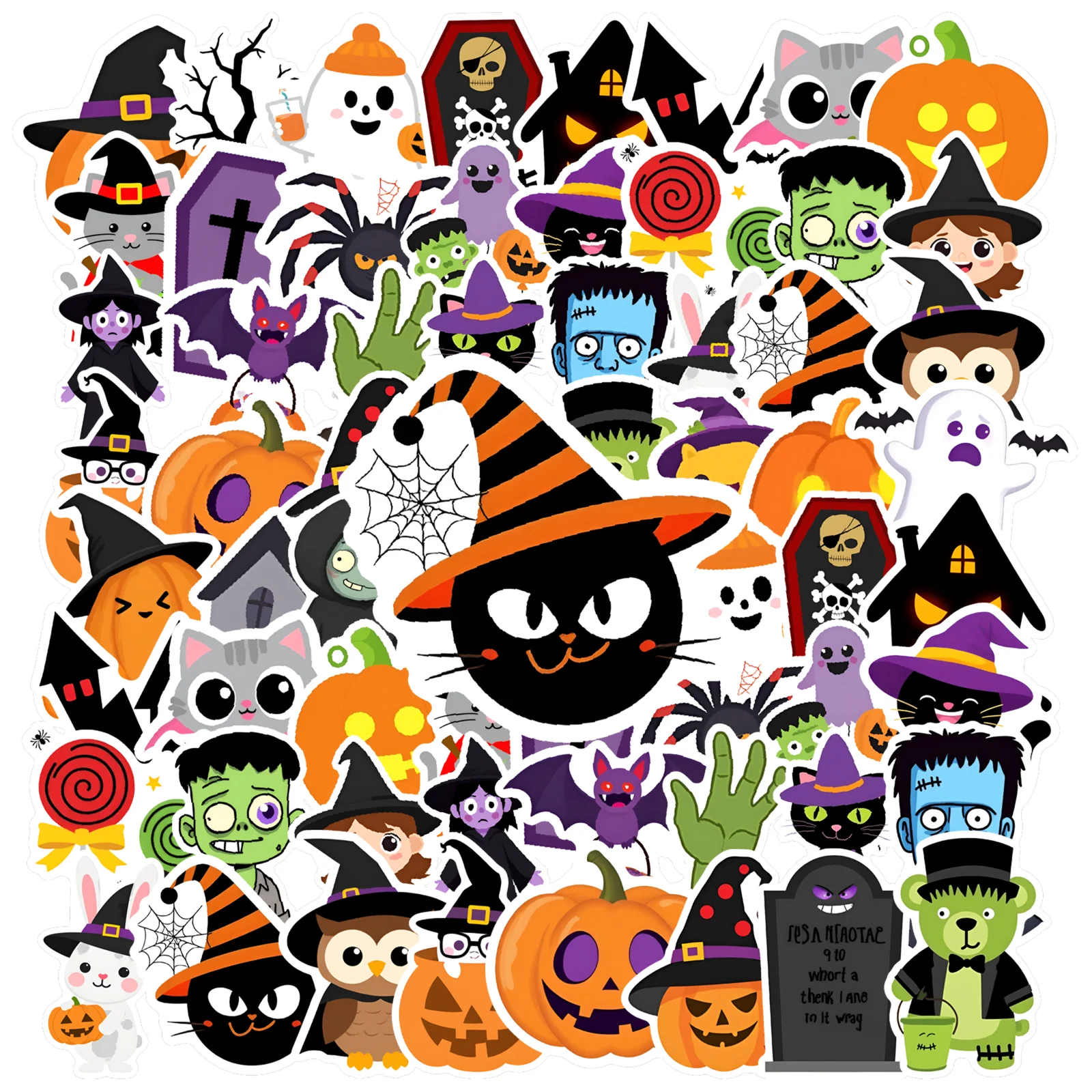 35pcs-50pcs Waterproof Horror Ghost Stickers Halloween Witch Stickers Funny Monster Kids Stickers for Luggage Phone Laptop