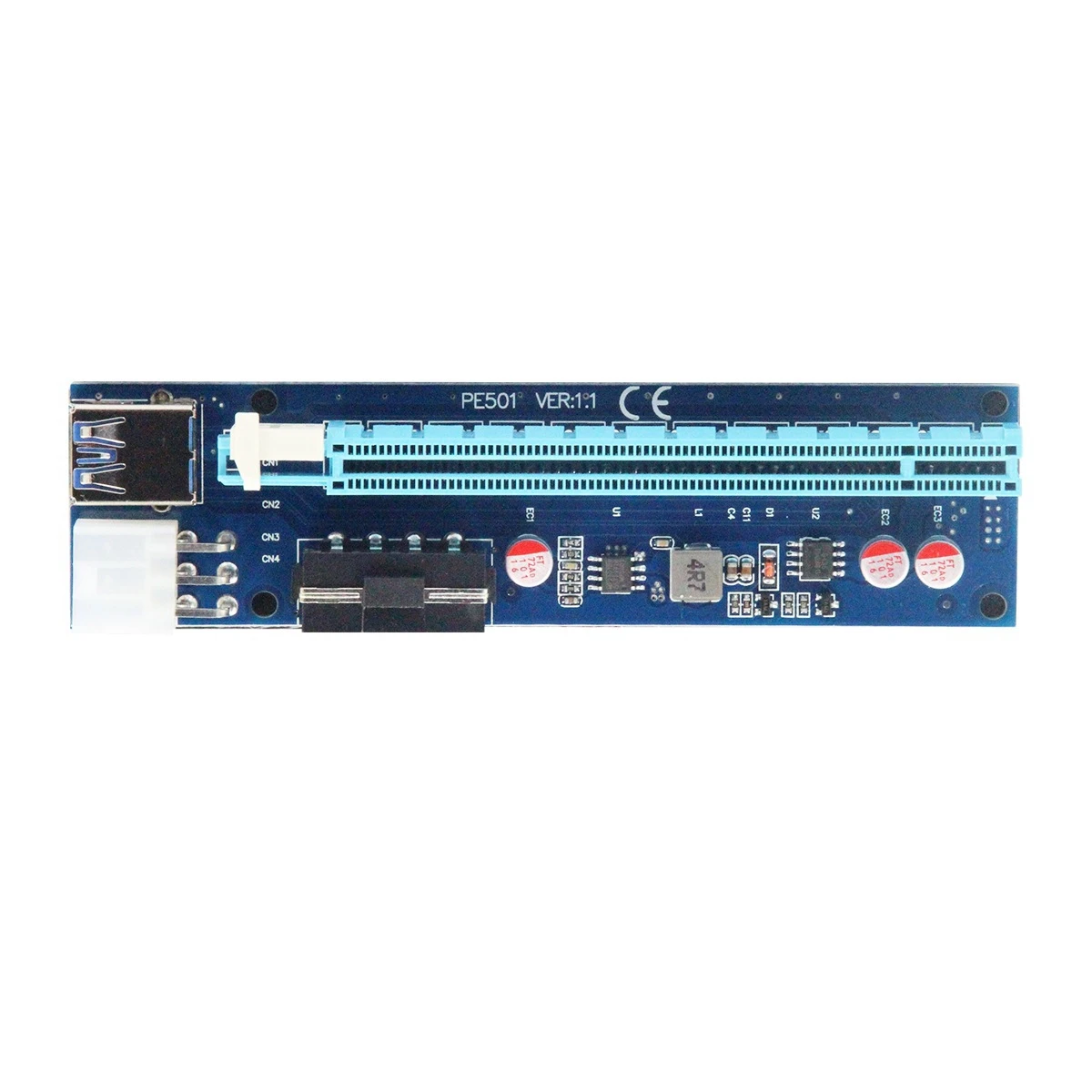 Pci-E 1X to 16X Adapter Card, 4Pin/6Pin Dual for Btc Miner Mining