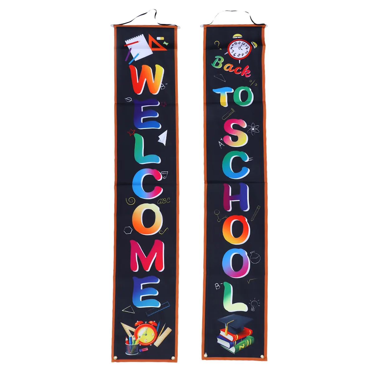 

1Pair Back to School Couple Banner Welcome Letter Printed Oxford Cloth Door Flag Decoration Classroom Window Party Wall Hanging