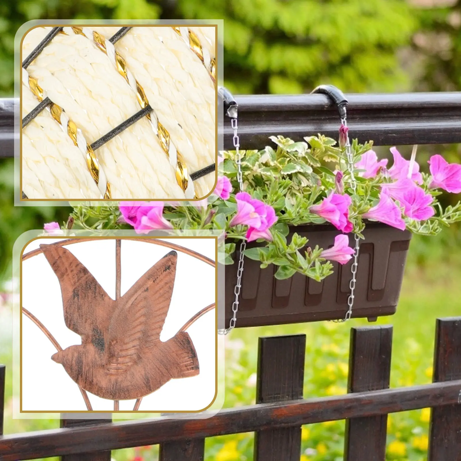 Stackable Wall Planter Hanging Iron Rattan Basket for Balcony Window Railing Indoor Outdoor Decor with Removable Inner Pot