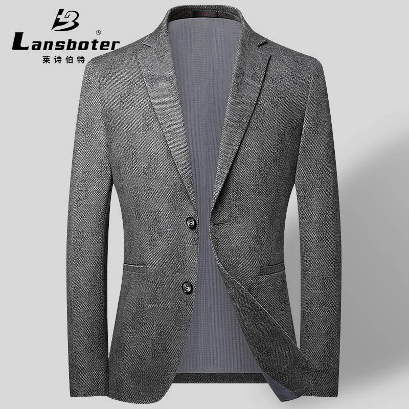 

Lansboter Gray Spring And Autumn Thin Casual Men's Suit Coat Elastic Youth Korean Slim Fit Small Suit Jacket