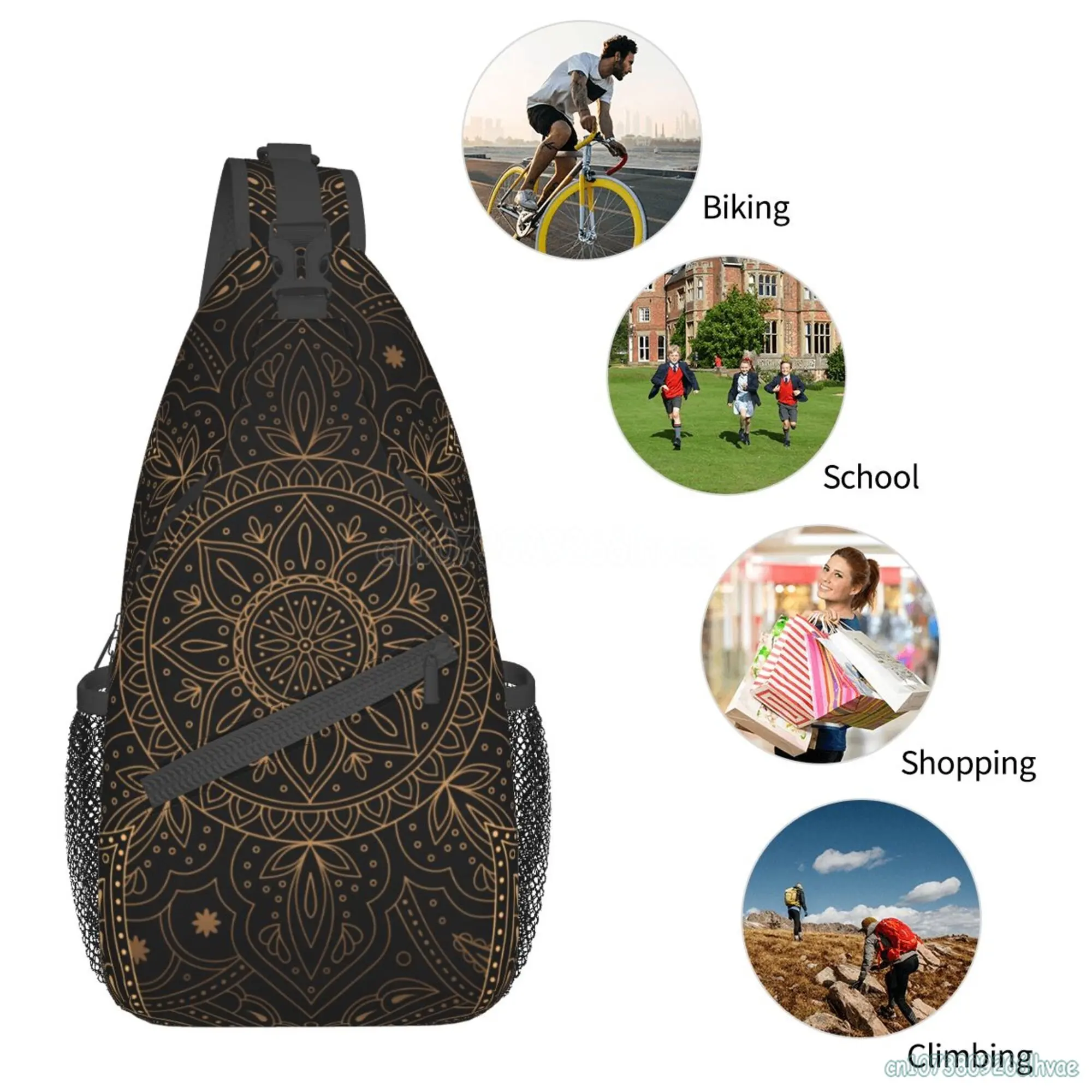 Oriental Mandala Royal Retro Floral Sling Bag Casual Backpack Women Men Crossbody Shoulder Chest Bag Unisex for Travel Hiking