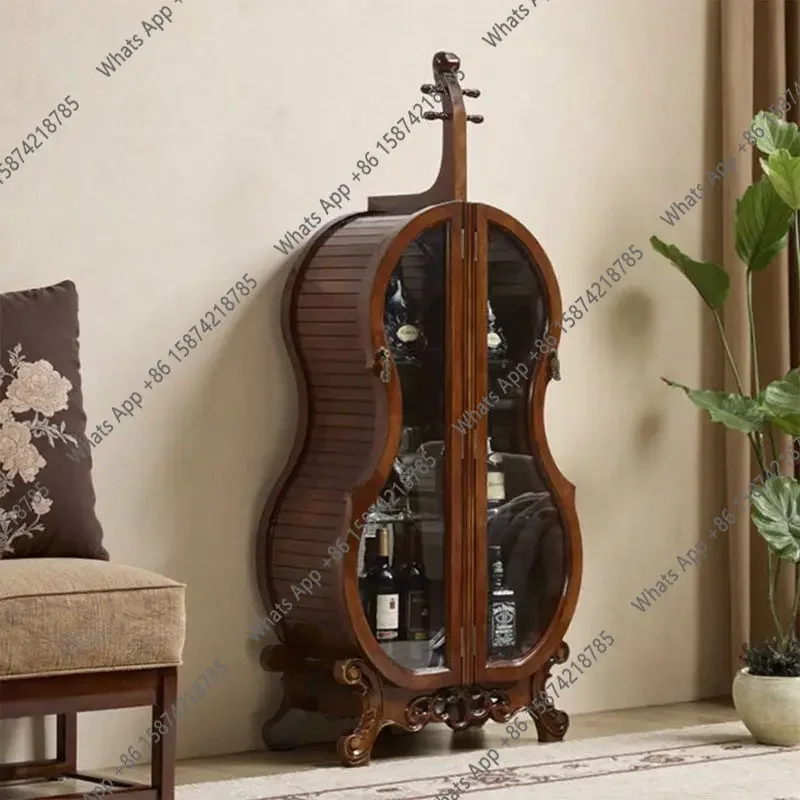 

X36 High-end Creative Violin Wine Cabinet Modeling Solid Wood Living Room Glass Door Display Cabinet Storage Decorative Cabinet