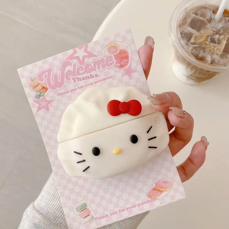 سانريو هلو كيتي لأجهزة AirPods 4 3 2 1 Pro Pro2 غطاء حماية من السيليكون على شكل زلابية ملحقات حافظة AirPods الشاملة