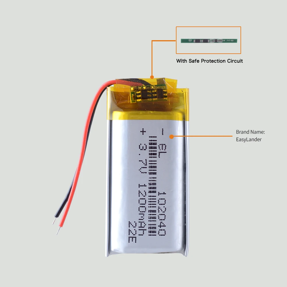 102040 Li-Polymer Rechargeable Battery 3.7V 1200mAh High Safety Backup Cell For GPS MP3 DVR LED Lamp Voice Recorder