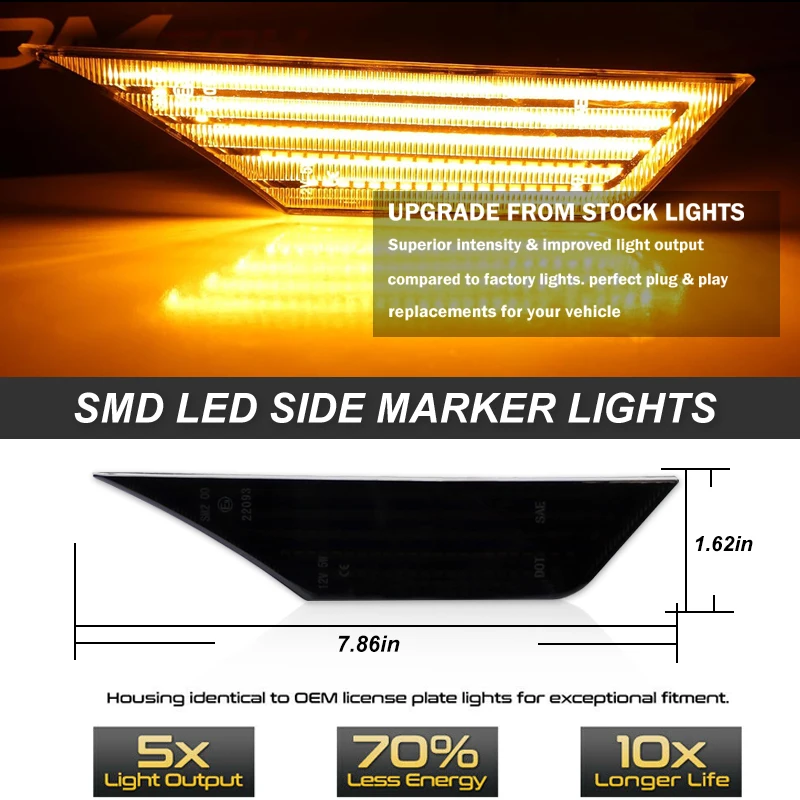 2 قطعة عدسة المدخن LED أضواء السيارة الجانبية لهوندا سيفيك 2016 2017 2018 2020 OE # 34300-TET-H01 مصباح إشارة الانعطاف العاكس التلقائي